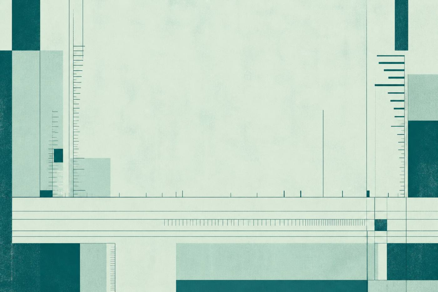 Abstract ledger tick marks on a mint field
